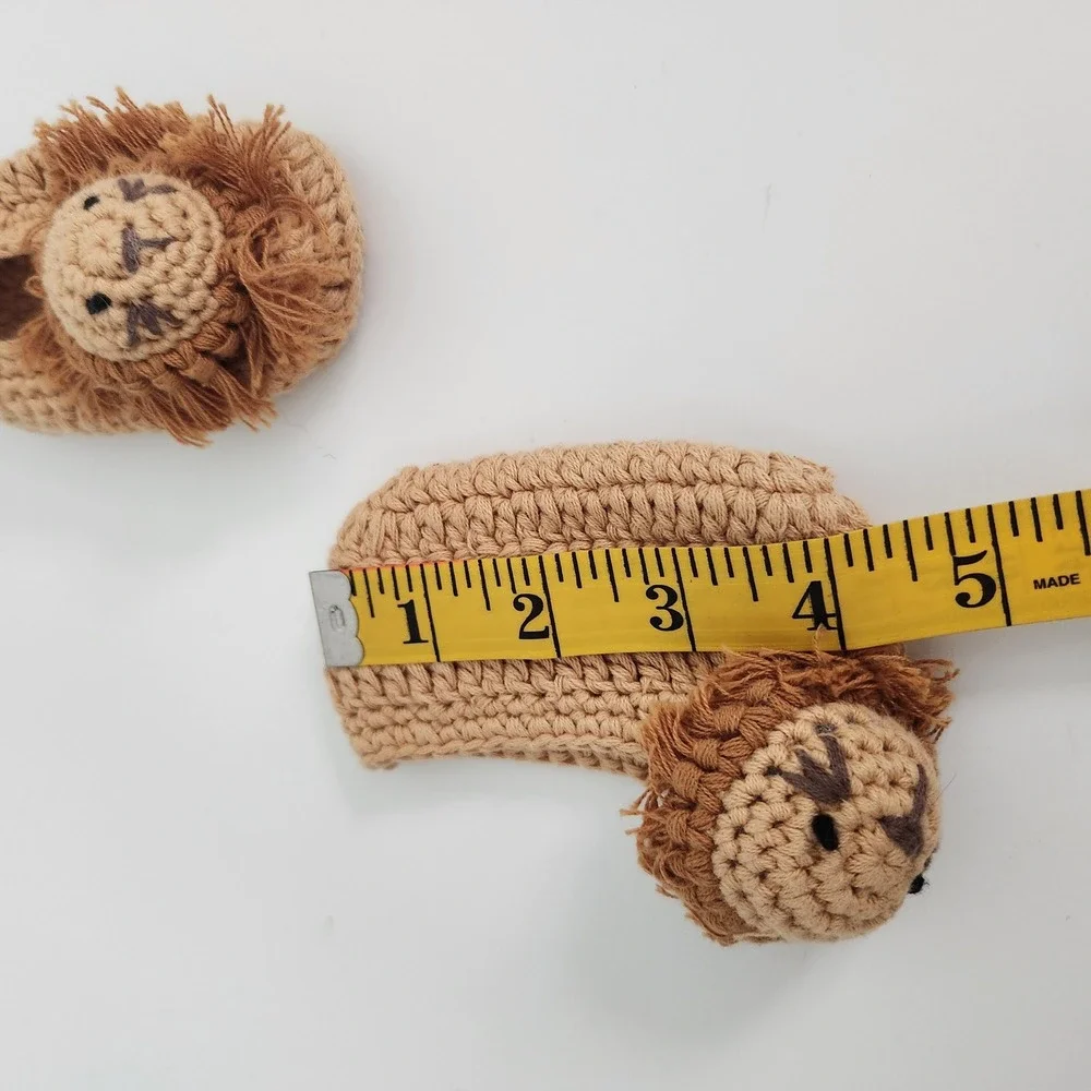 Crochet Lion Baby Booties Tan Animal Infant Slippers 4 Inch Sole